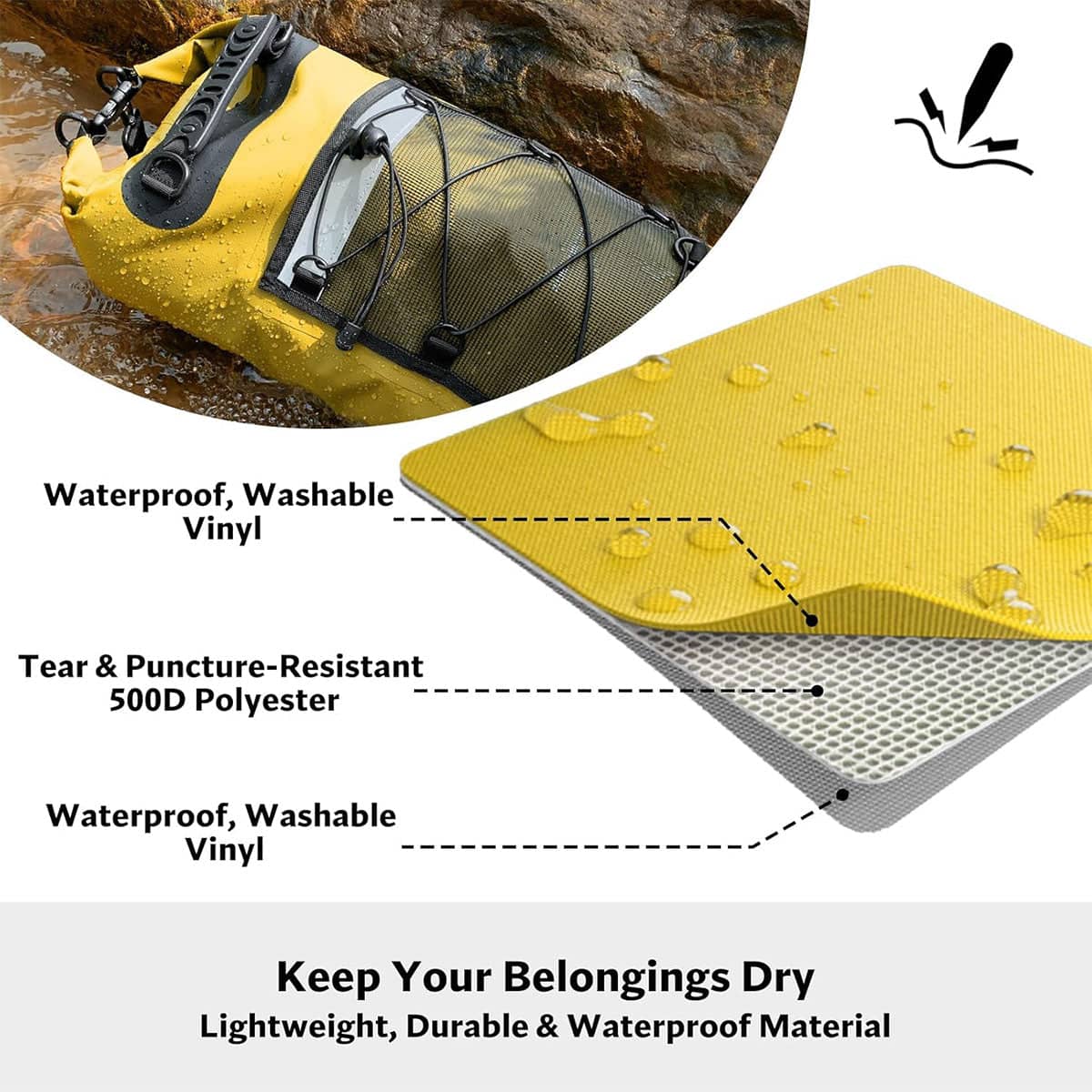Waterproof Roll Top Dry Bag Backpack, 10L - Black - view 5