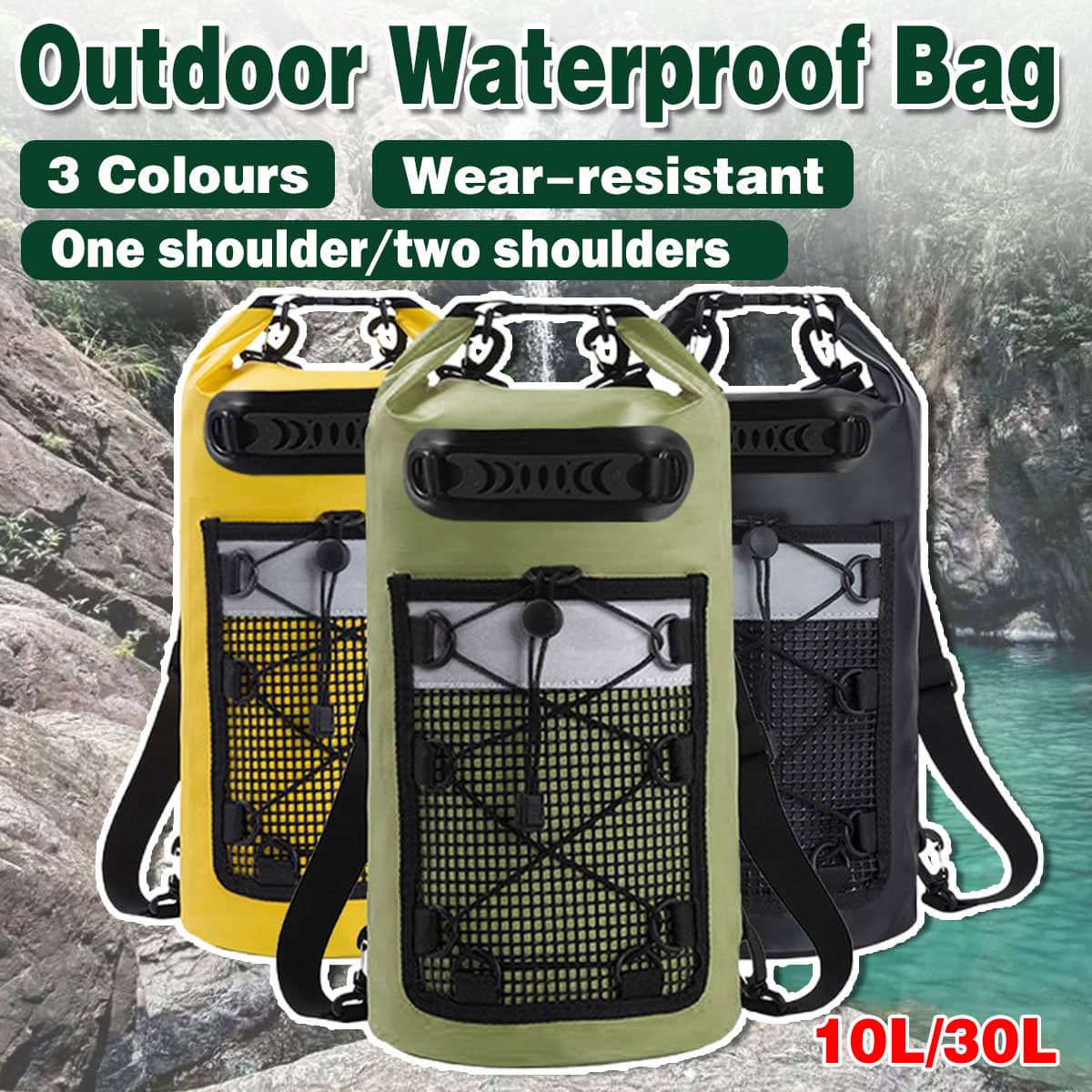Waterproof Roll Top Dry Bag Backpack, 10L - Olive Green - view 2