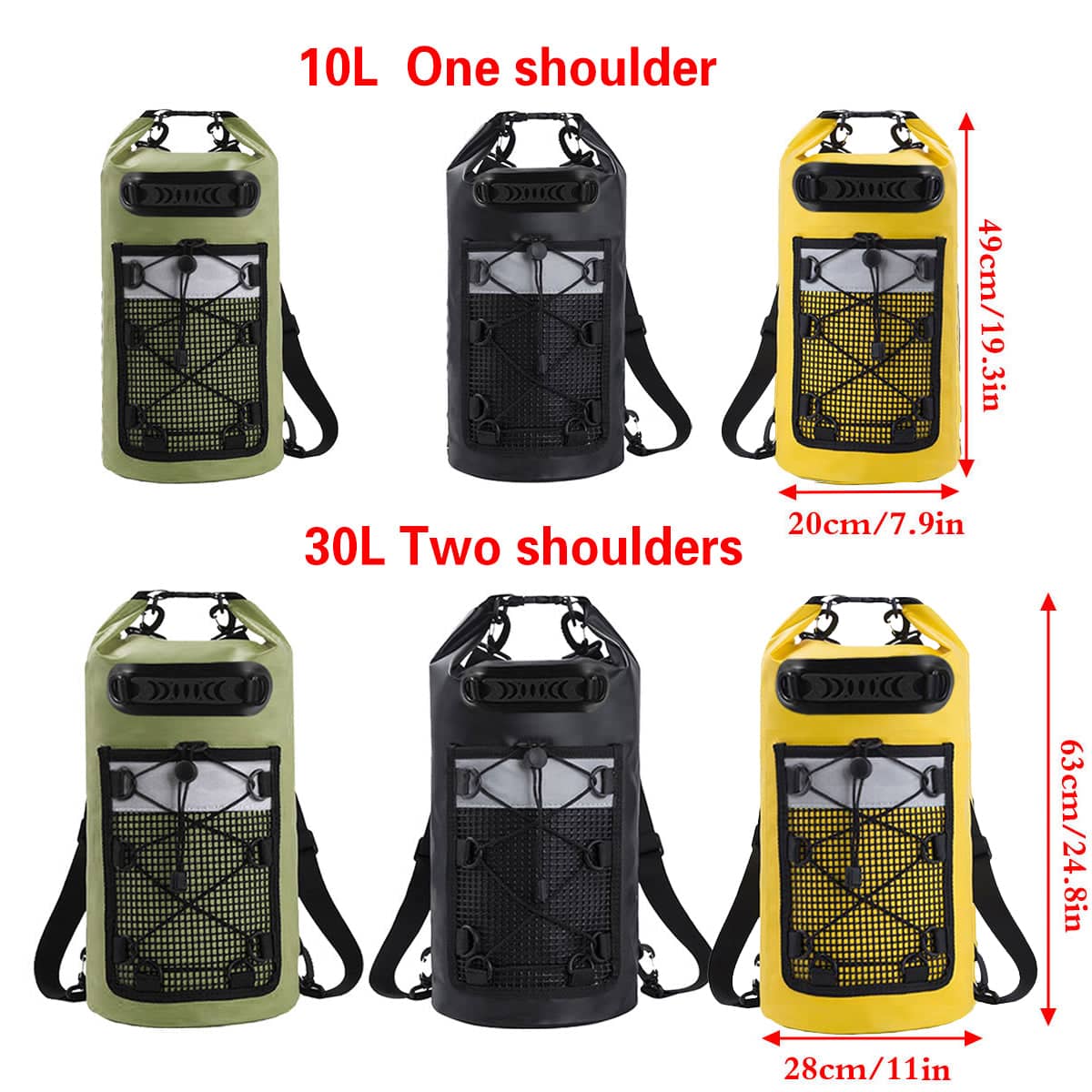 Waterproof Roll Top Dry Bag Backpack, 10L - Olive Green - view 4