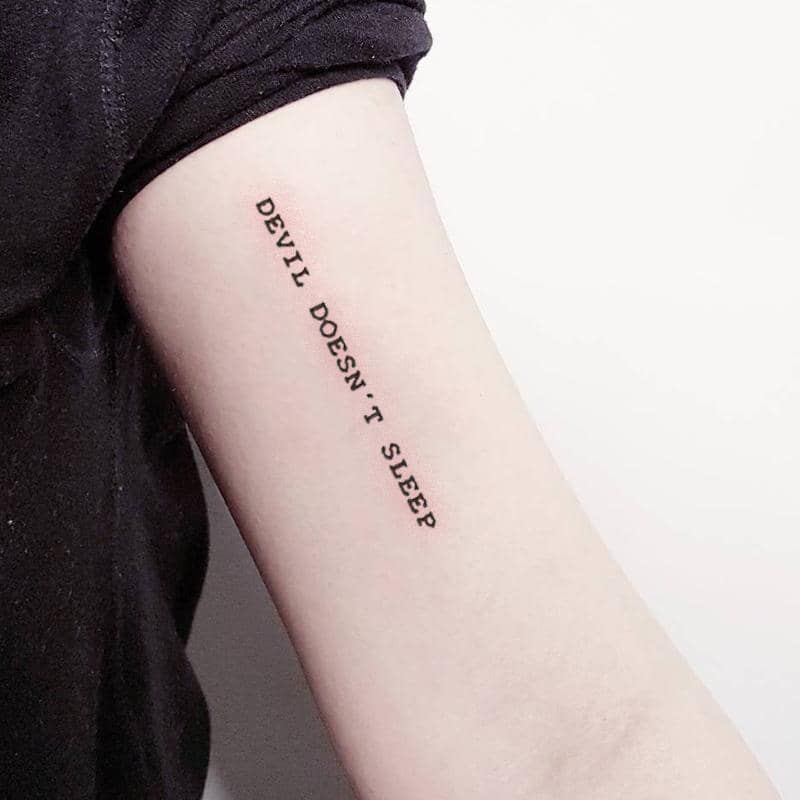 Waterproof Temporary Tattoo Sticker - Devil Doesn't Sleep Lettering - view 3
