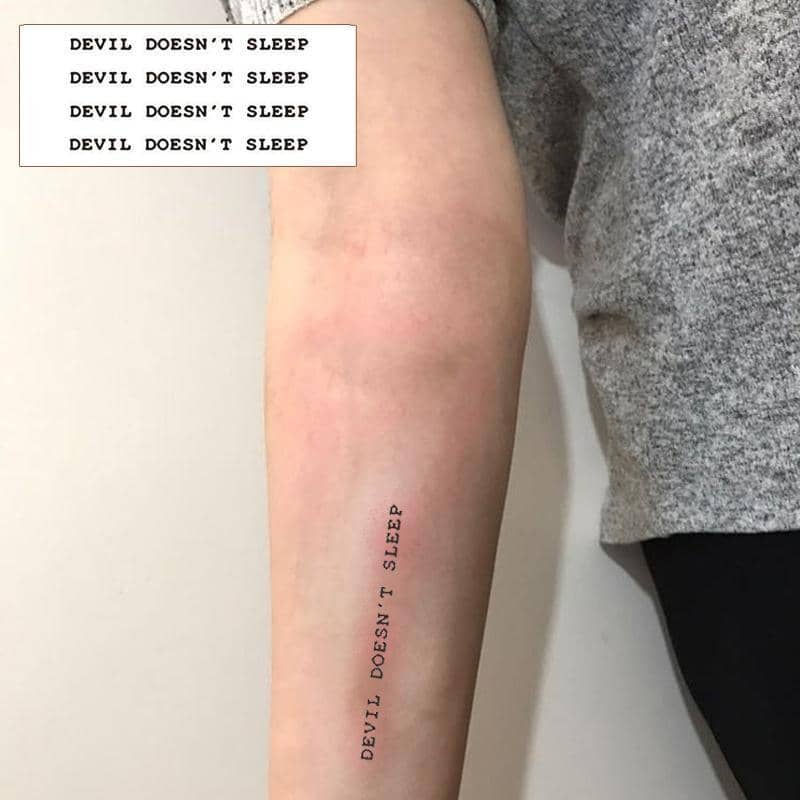 Waterproof Temporary Tattoo Sticker - Devil Doesn't Sleep Lettering - view 5