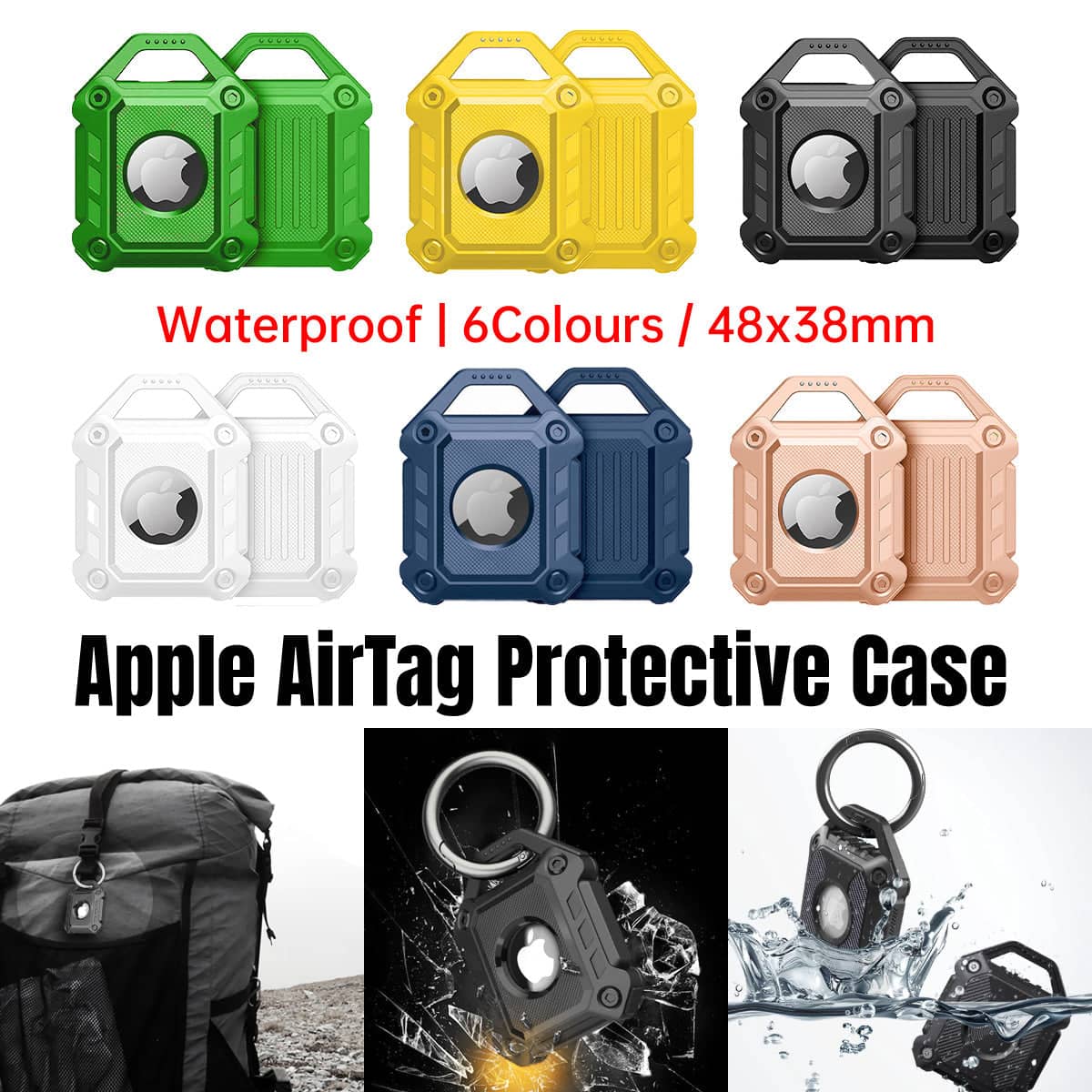 Waterproof TPU Protective Case for AirTag with Key Ring - Yellow - view 2