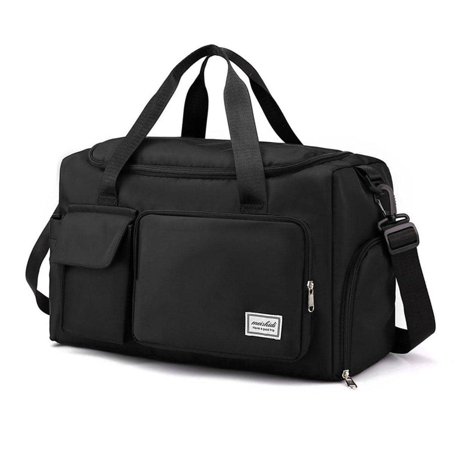 Waterproof Travel Duffle Bag with Shoe Compartment - Black
