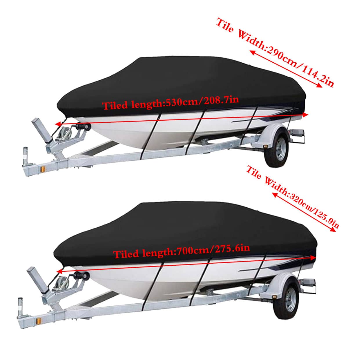 Waterproof V-Shaped Boat Cover, 190T Polyester - 700 x 320 cm - view 4