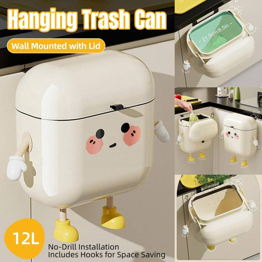 Waterproof Wall Mounted Rubbish Bin for Kitchen and Bathroom - 12 Litre, White