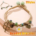 Waxed Cord Ceramic Bead Bracelet - Daisy, Heart and Clover Charms - view 2
