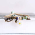Waxed Cord Ceramic Bead Bracelet - Daisy, Heart and Clover Charms - view 3