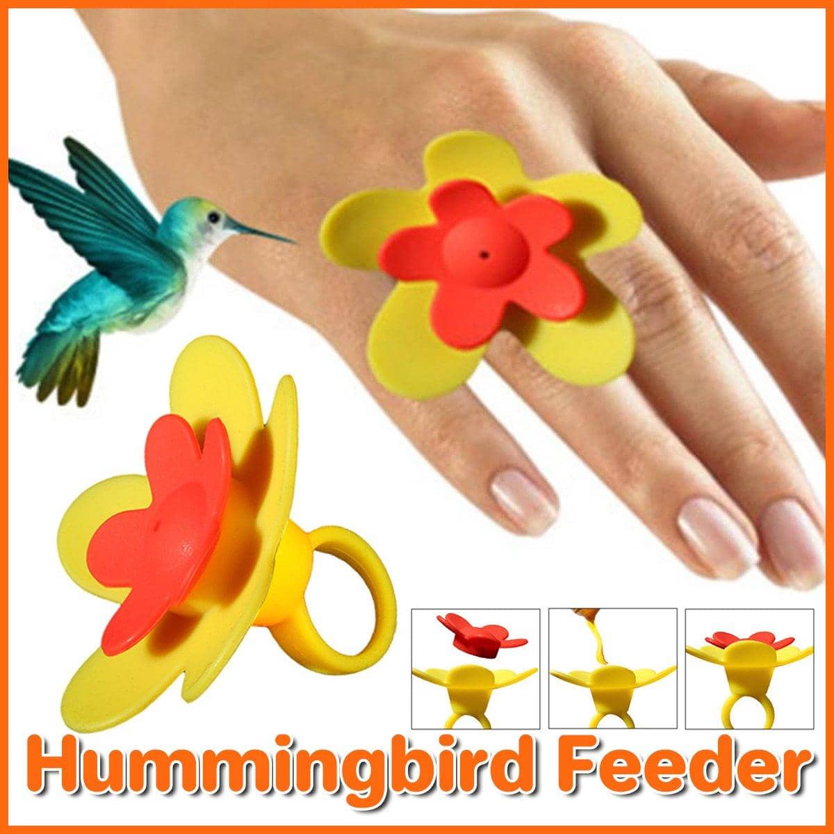 Wearable Hummingbird Feeder Ring - Red and Yellow