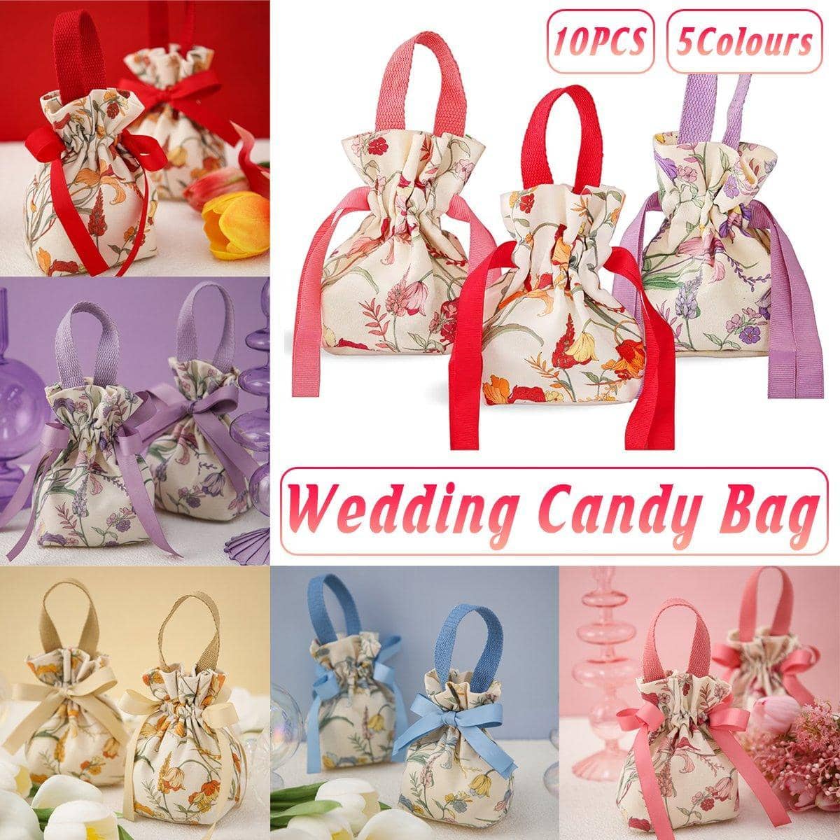 Wedding Candy Bags for Favours, Pack of 10 - Blue - view 2