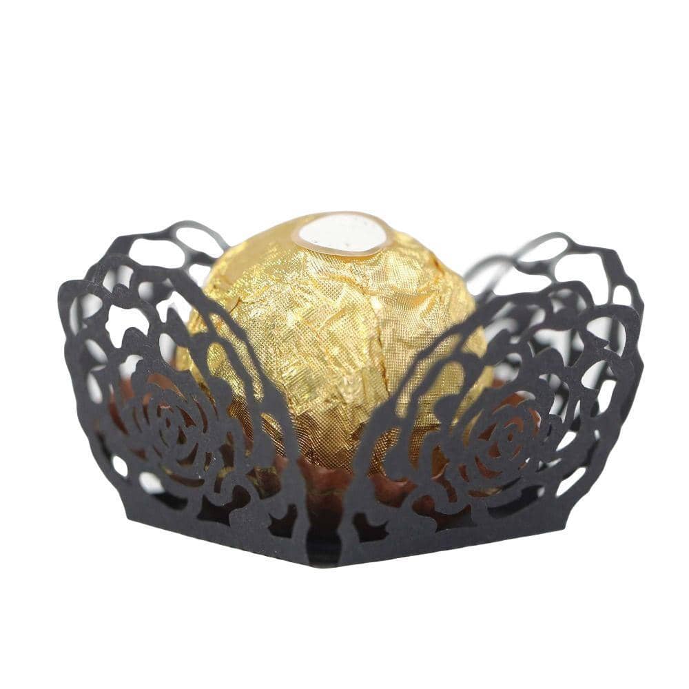 Wedding Candy Chocolate Boxes Hollow Rose Lace, Pack of 50 - Black