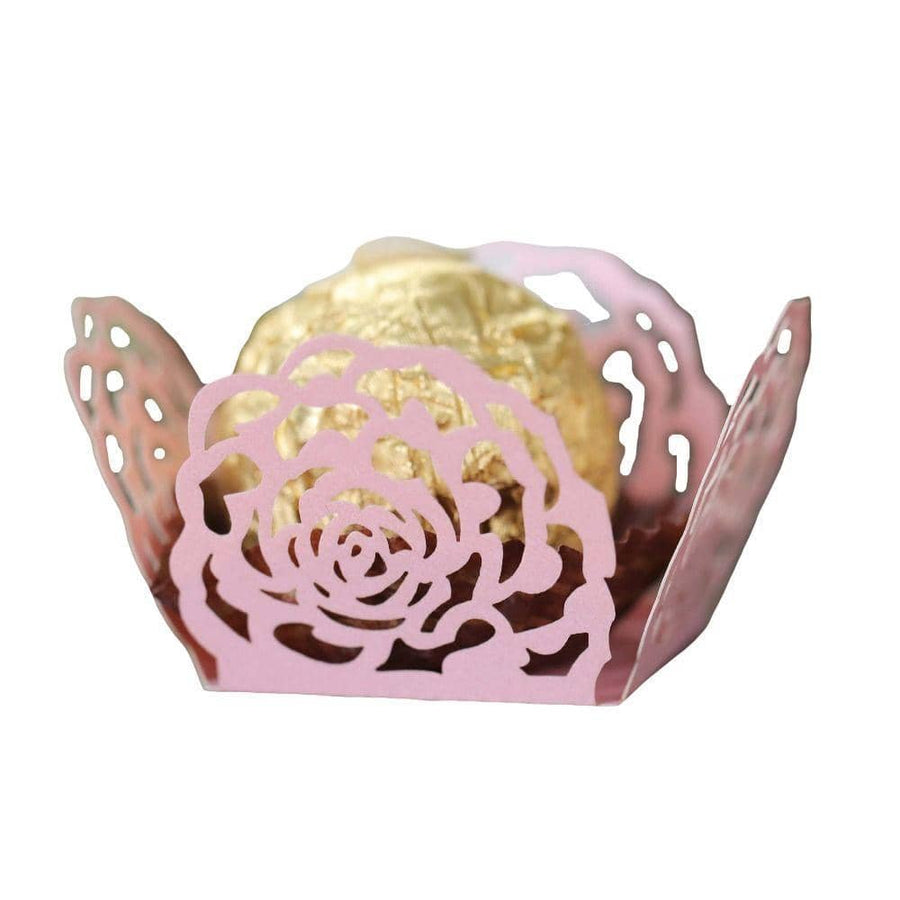Wedding Candy Chocolate Boxes Hollow Rose Lace, Pack of 50 - Pink