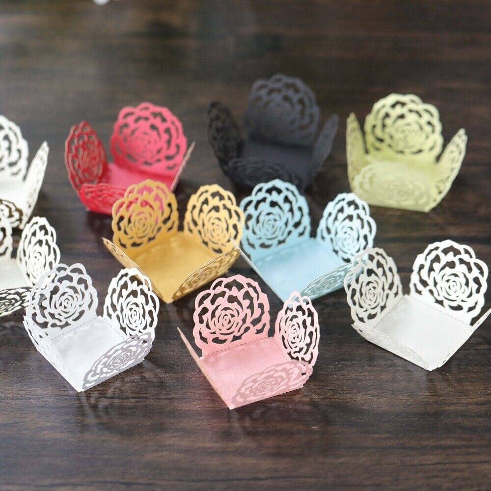 Wedding Candy Chocolate Boxes Hollow Rose Lace, Pack of 50 - Red - view 5