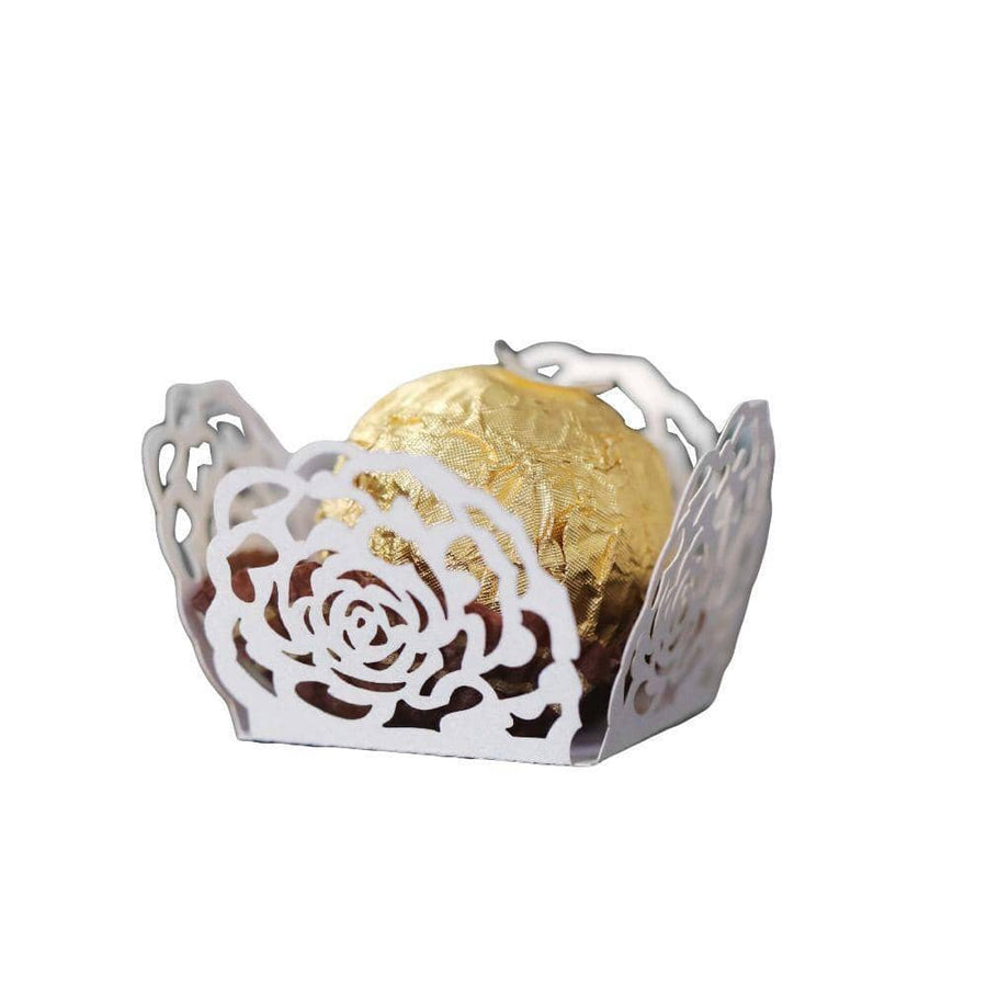 Wedding Candy Chocolate Boxes Hollow Rose Lace, Pack of 50 - White