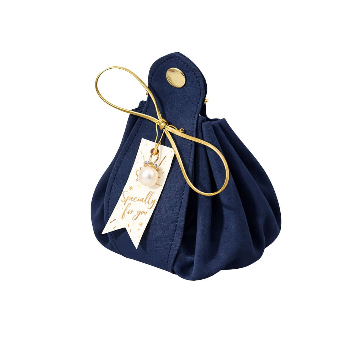 Wedding Candy Favour Bags with Pearl Charm and Gift Tag, Pack of 10 - Navy Blue