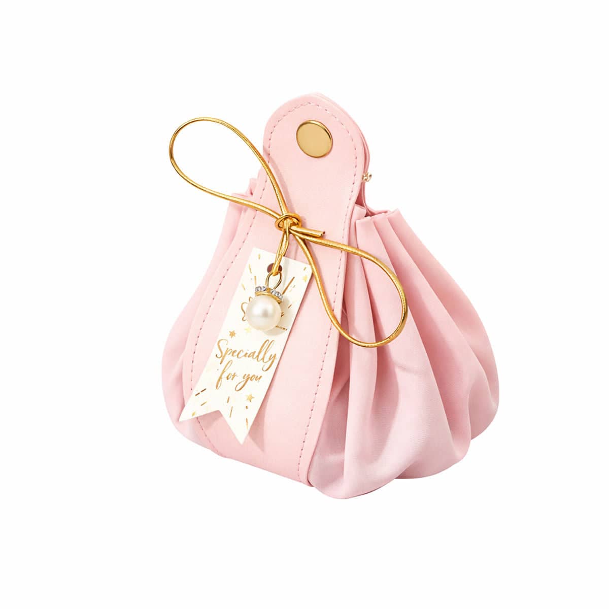 Wedding Candy Favour Bags with Pearl Charm and Gift Tag, Pack of 10 - Pink