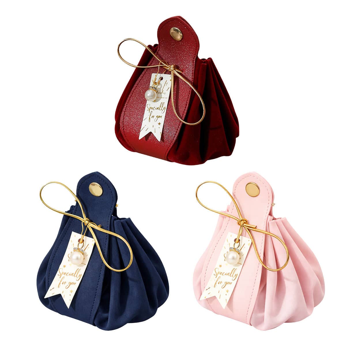 Wedding Candy Favour Bags with Pearl Charm and Gift Tag, Pack of 10 - Pink - view 3