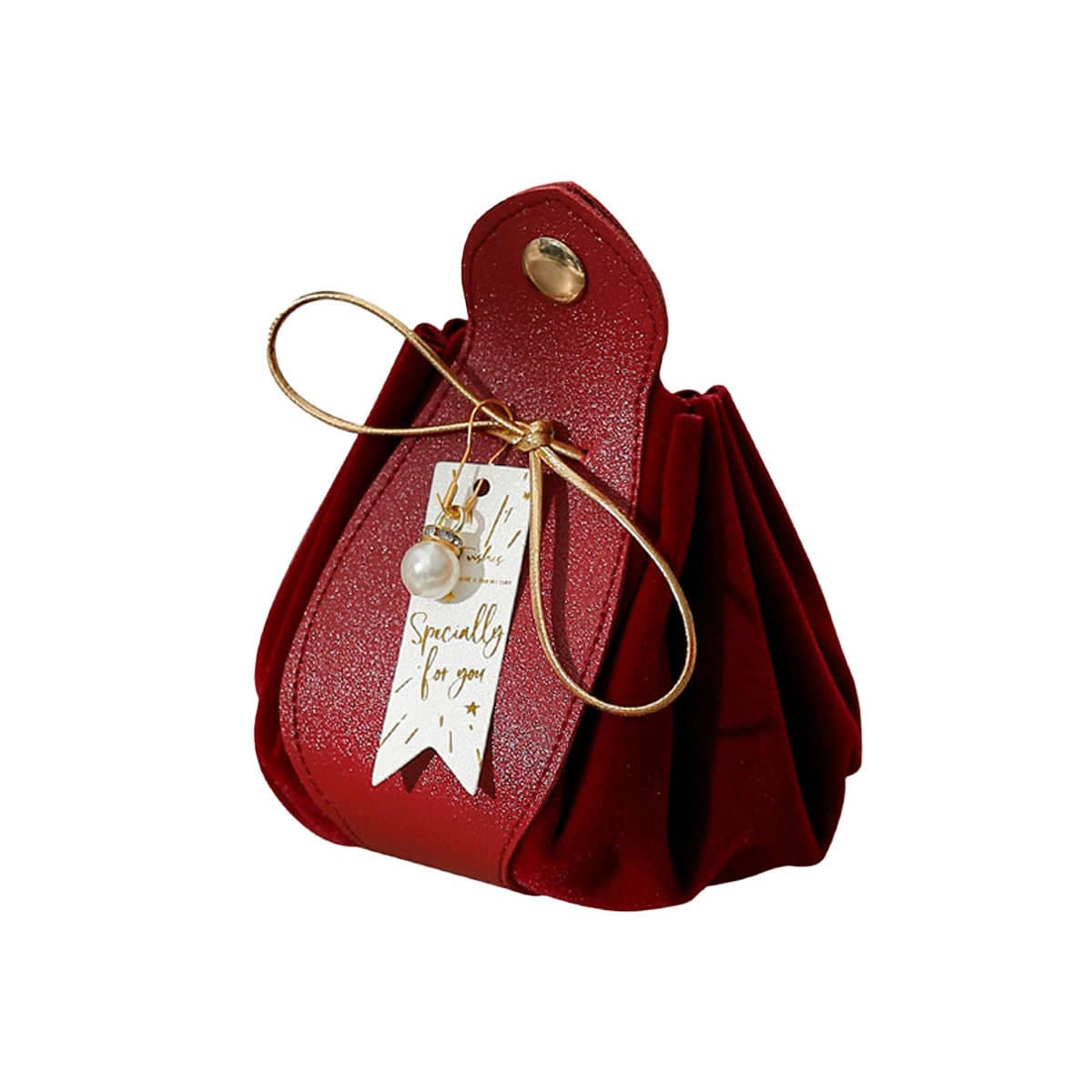 Wedding Candy Favour Bags with Pearl Charm and Gift Tag, Pack of 10 - Red