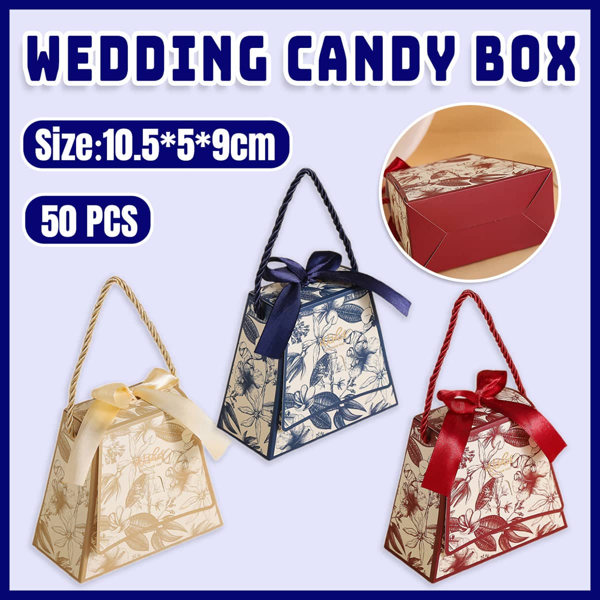 Wedding Candy Gift Boxes with Rope Handle, Pack of 50 - Red - view 2