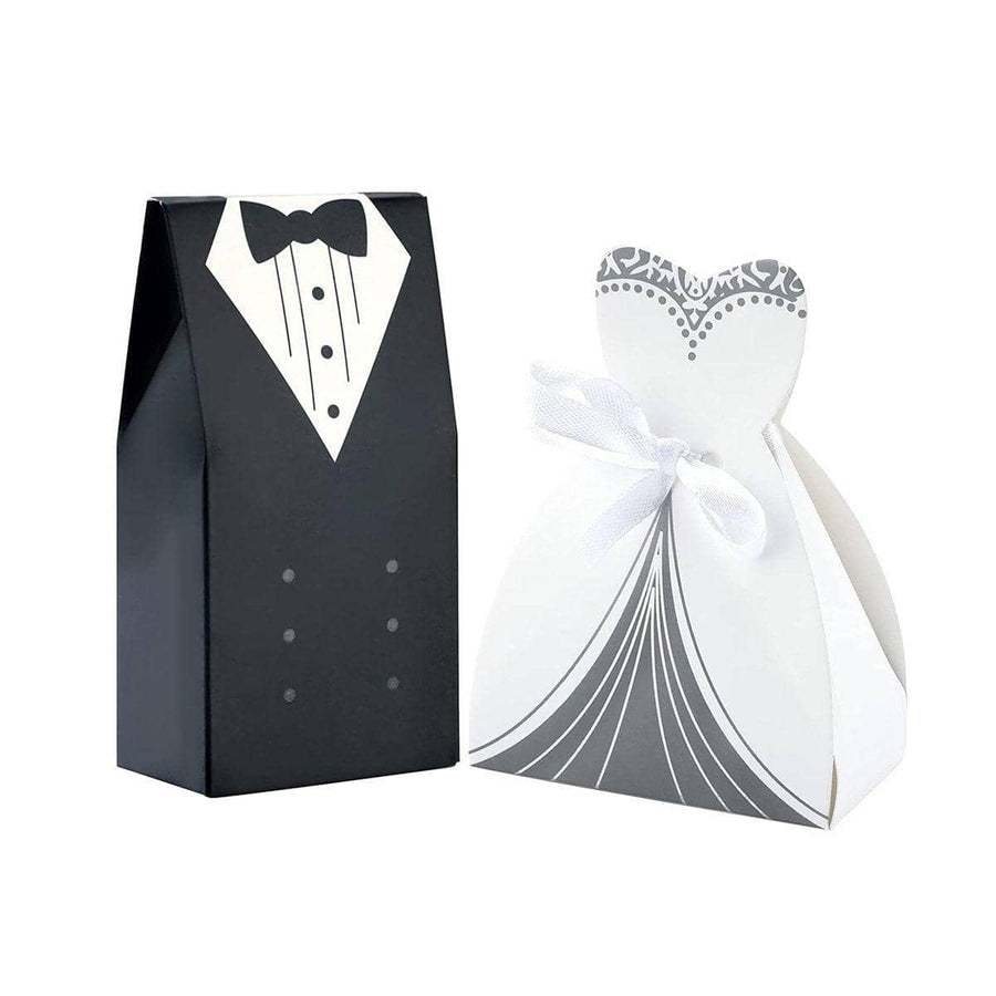 Wedding Favour Candy Boxes - Black Suit and White Gown Design, Pack of 100