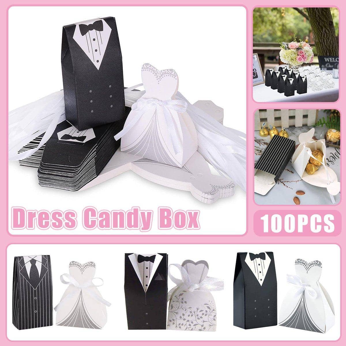 Wedding Favour Candy Boxes - Black Suit and White Gown Design, Pack of 100 - view 2
