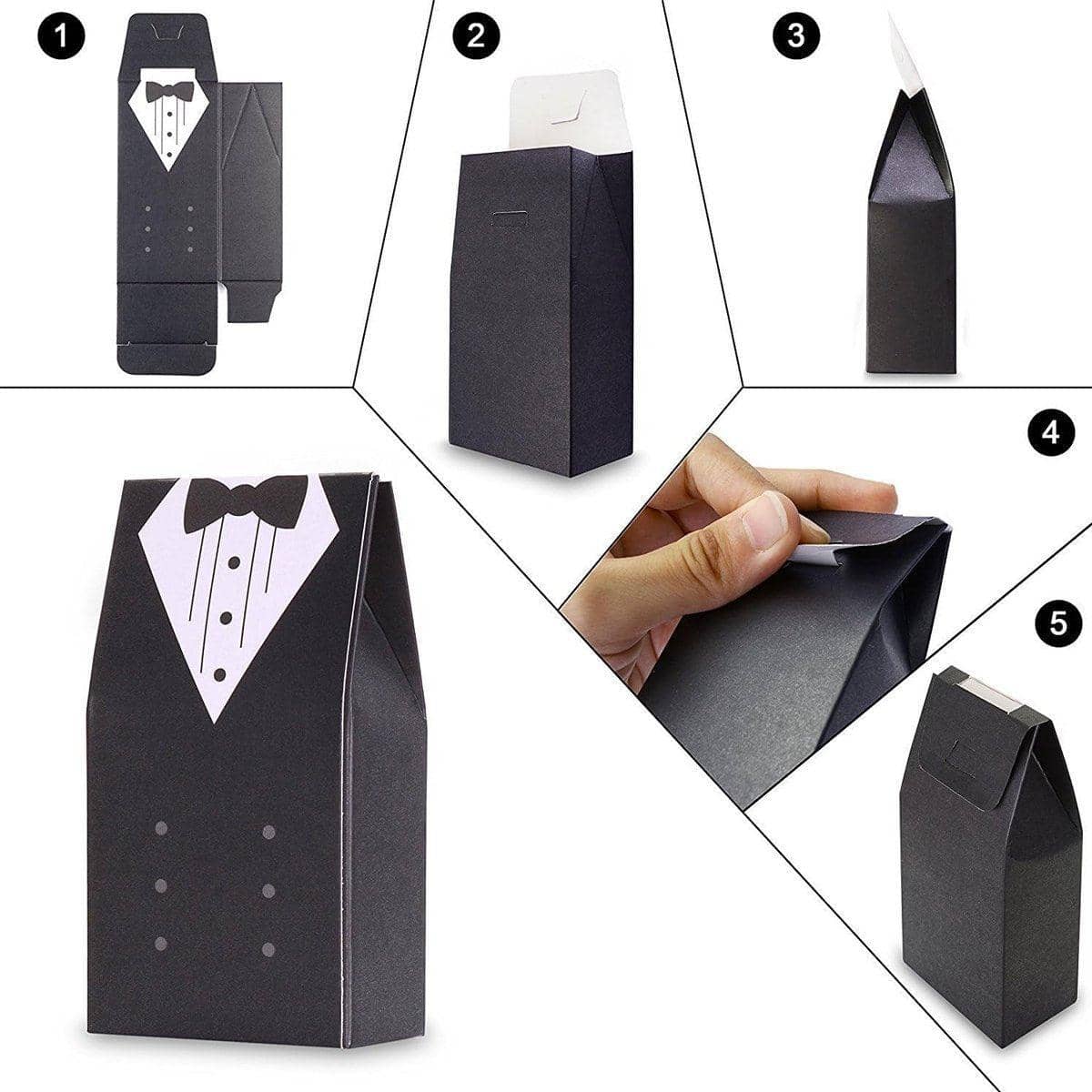 Wedding Favour Candy Boxes - Black Suit and White Gown Design, Pack of 100 - view 5