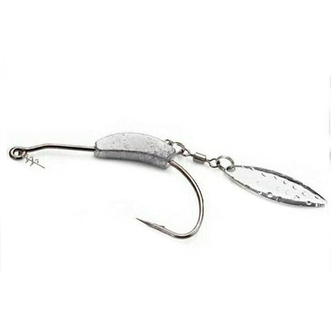 Weedless Jighead Worm Hook with Spinner Blade - Size 2/0, Pack of 2