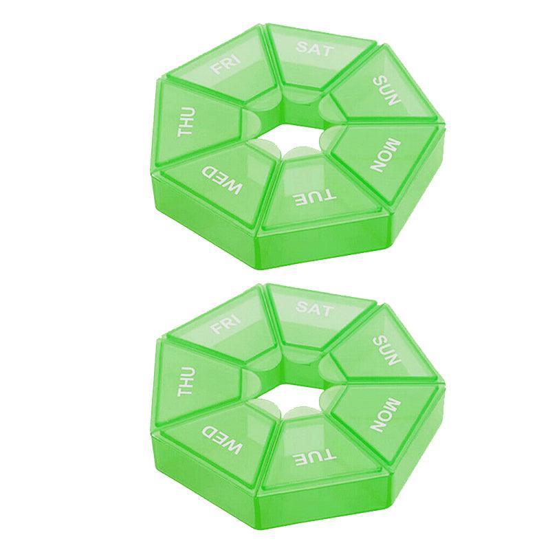 Weekly Pill Organiser, 7 Compartments, Pack of 2 - Green
