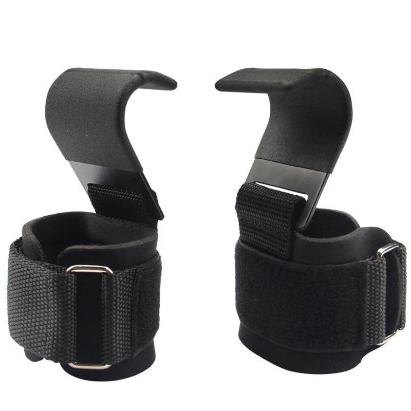 Weight Lifting Power Hooks with Wrist Straps, Pair - Black