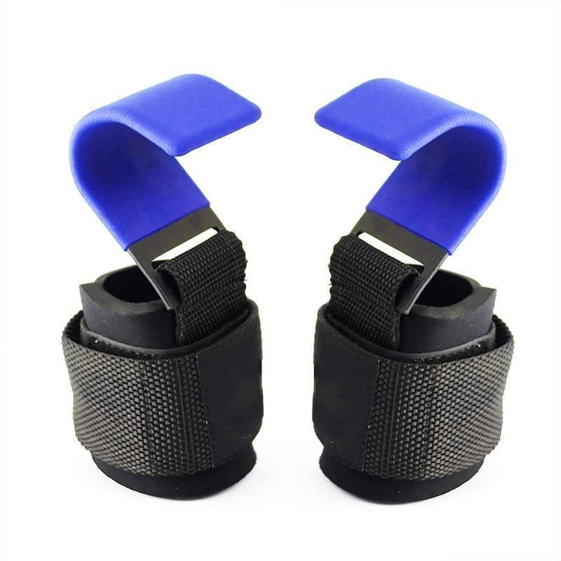 Weight Lifting Power Hooks with Wrist Straps, Pair - Blue