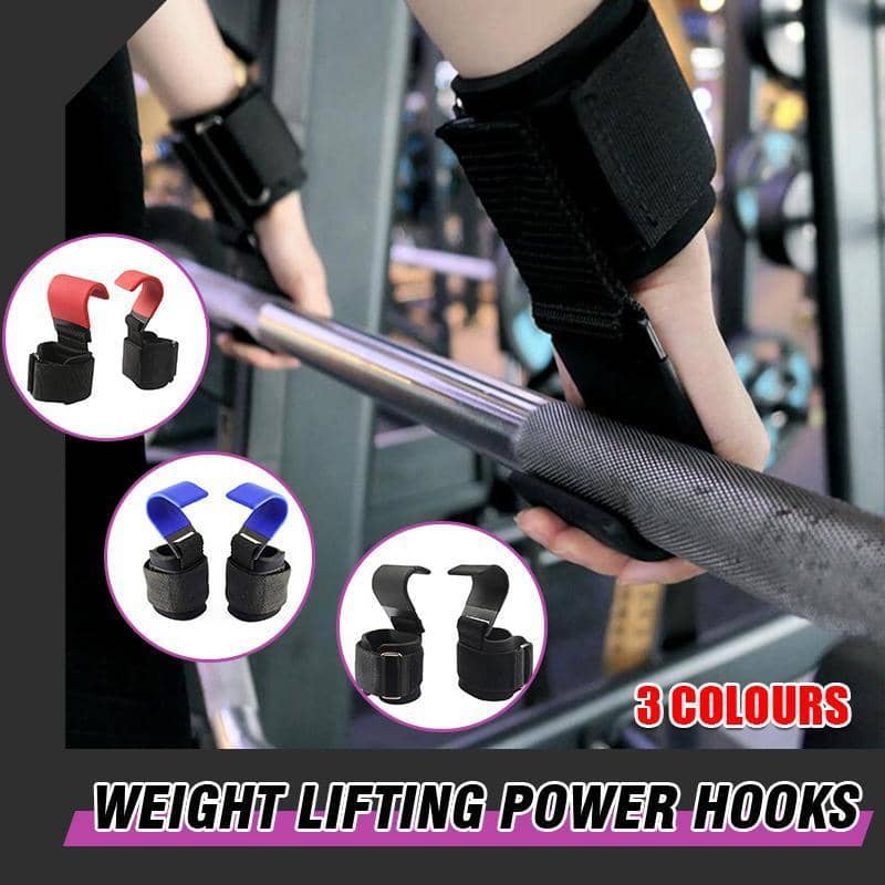Weight Lifting Power Hooks with Wrist Straps, Pair - Blue - view 2