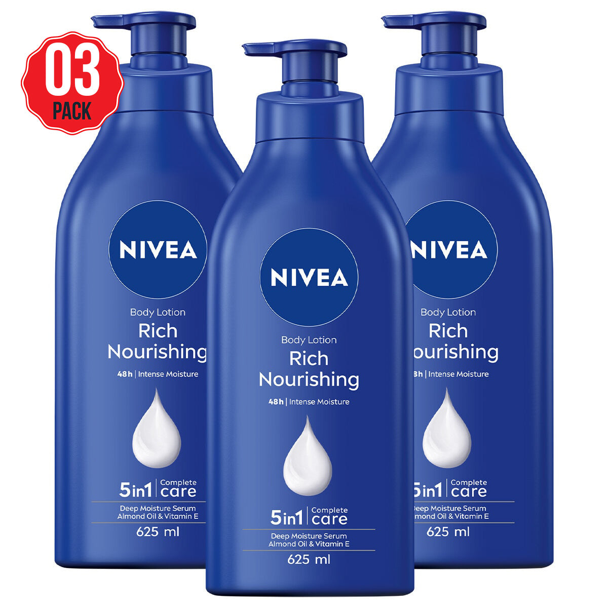 NIVEA Rich Nourishing Body Lotion 3 x 625ml - SuperSaverAU - view 1