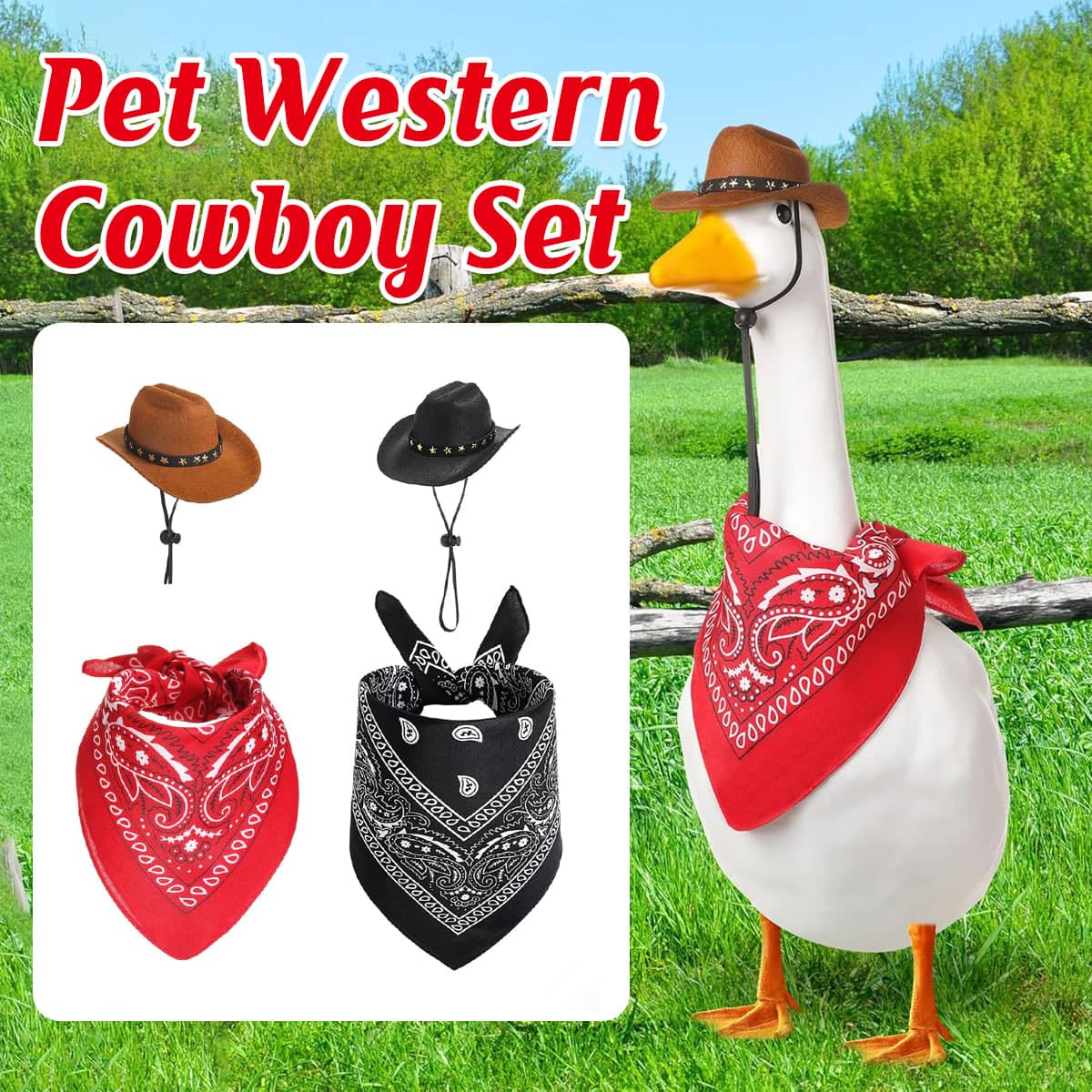 Western Cowboy Hat and Paisley Bandana Pet Costume Set - Black - view 2