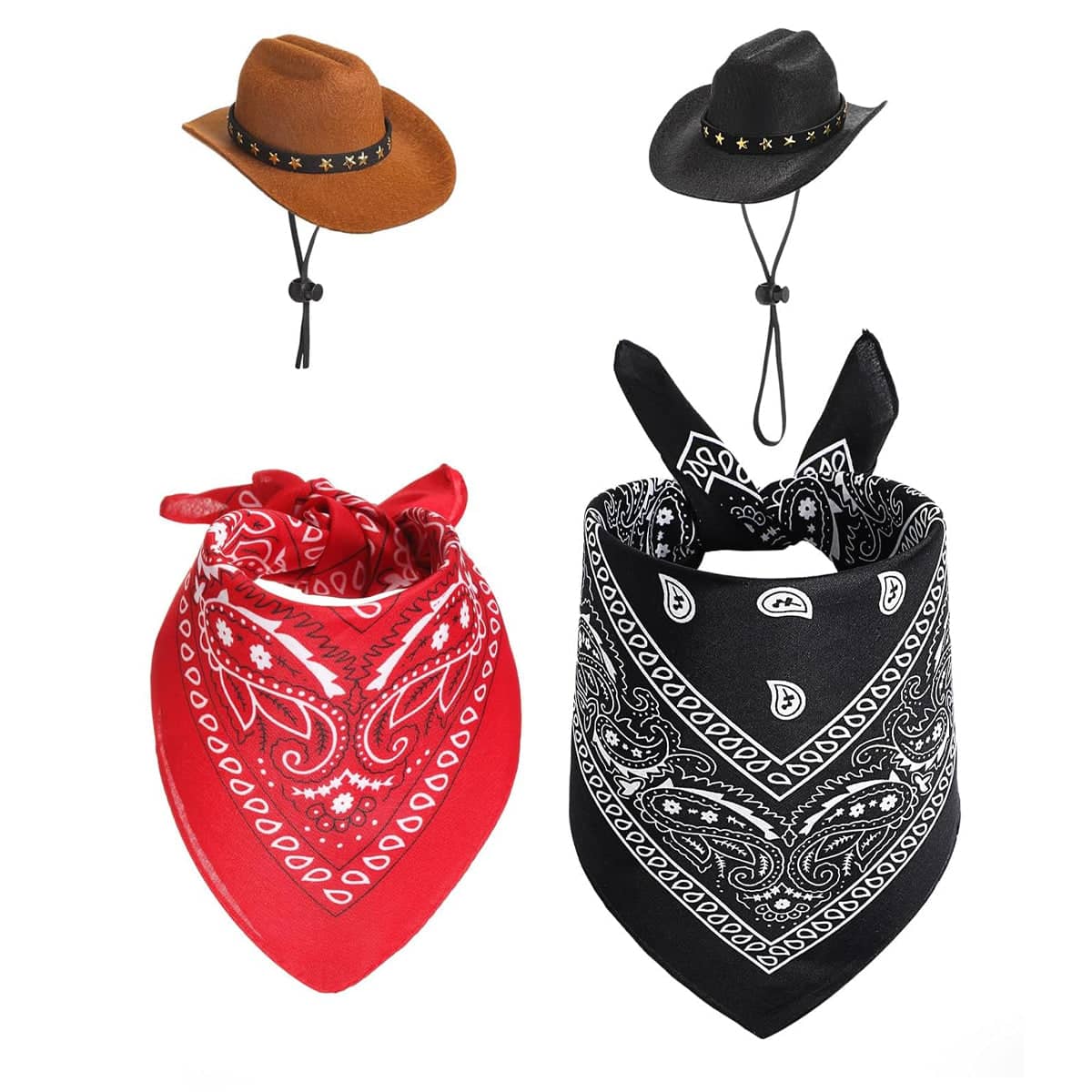 Western Cowboy Hat and Paisley Bandana Pet Costume Set - Black - view 3