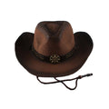 Western Cowboy Straw Hat with Wide Brim, Unisex - Coffee Brown