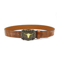 Western Longhorn Buckle Belt, Faux Leather, Brown - 115cm - view 3