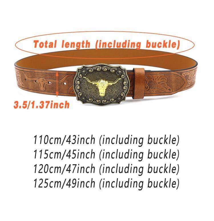 Western Longhorn Buckle Belt, Faux Leather, Brown - 115cm - view 4