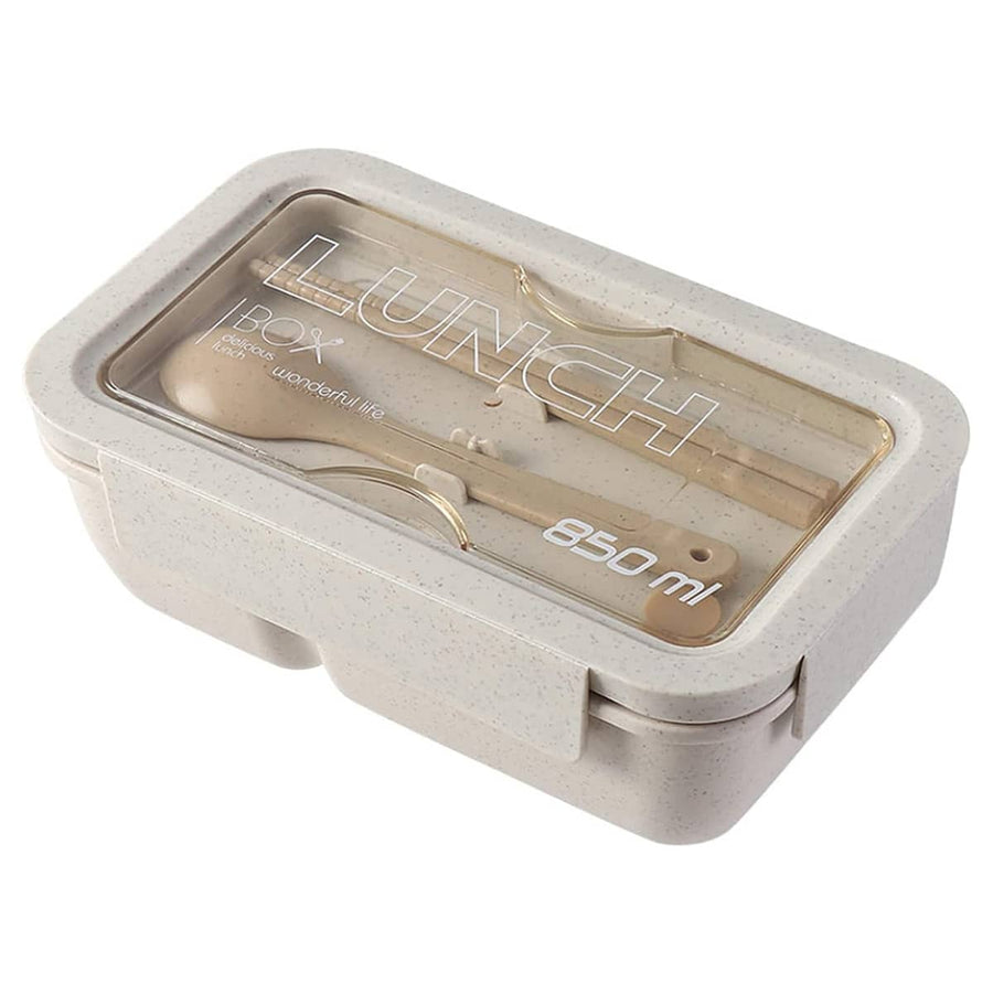 Wheat Straw Lunch Box with Spoon and Chopsticks - Rectangle 850ml (19.5 x 12 x 7cm)