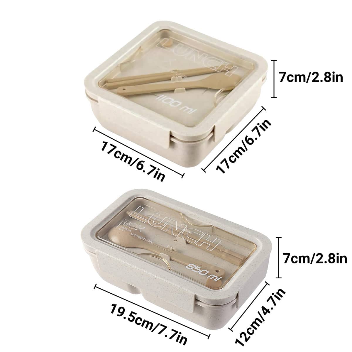 Wheat Straw Lunch Box with Spoon and Chopsticks - Rectangle 850ml (19.5 x 12 x 7cm) - view 4