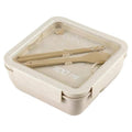 Wheat Straw Lunch Box with Spoon and Chopsticks - Square 1100ml (17 x 17 x 7cm)