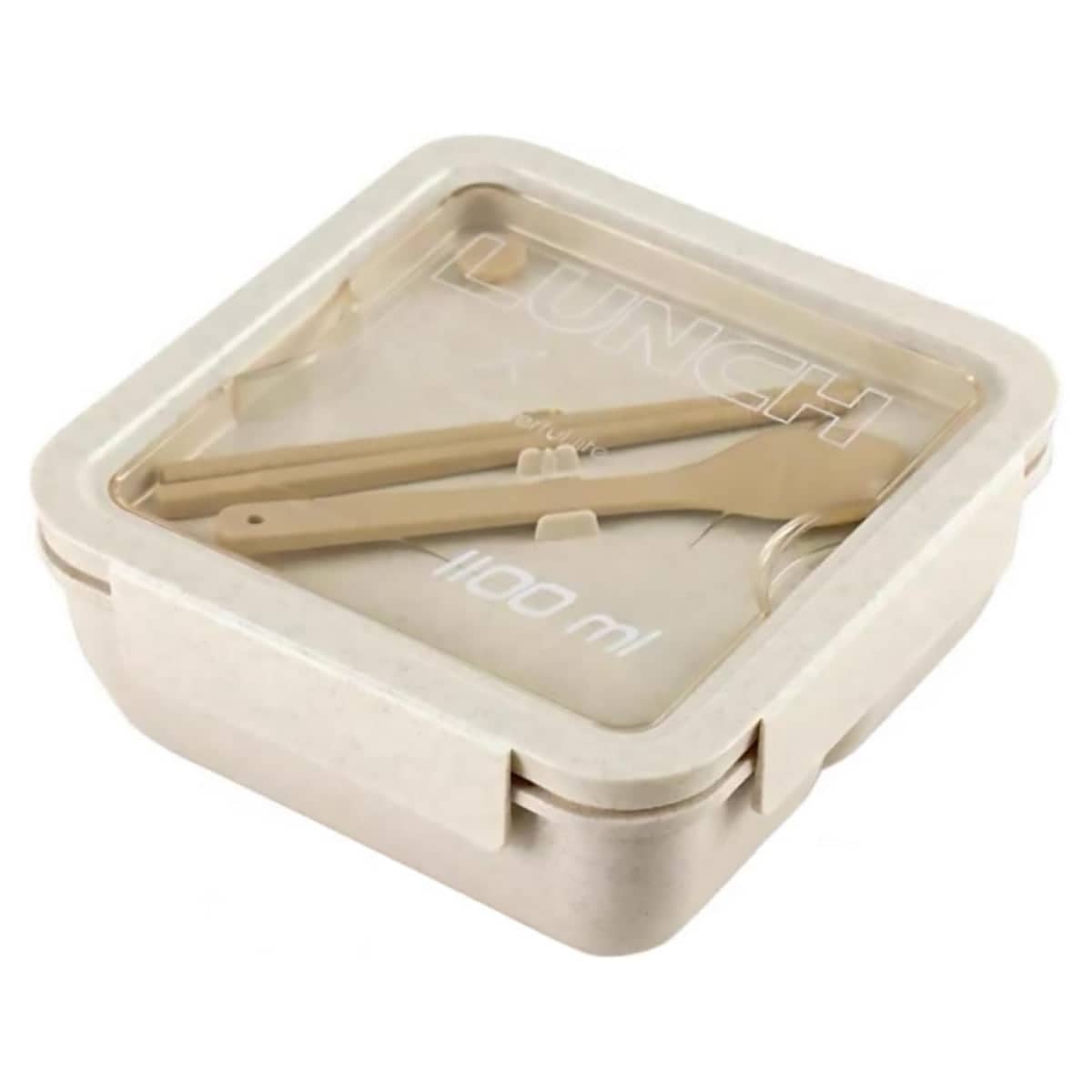Wheat Straw Lunch Box with Spoon and Chopsticks - Square 1100ml (17 x 17 x 7cm)