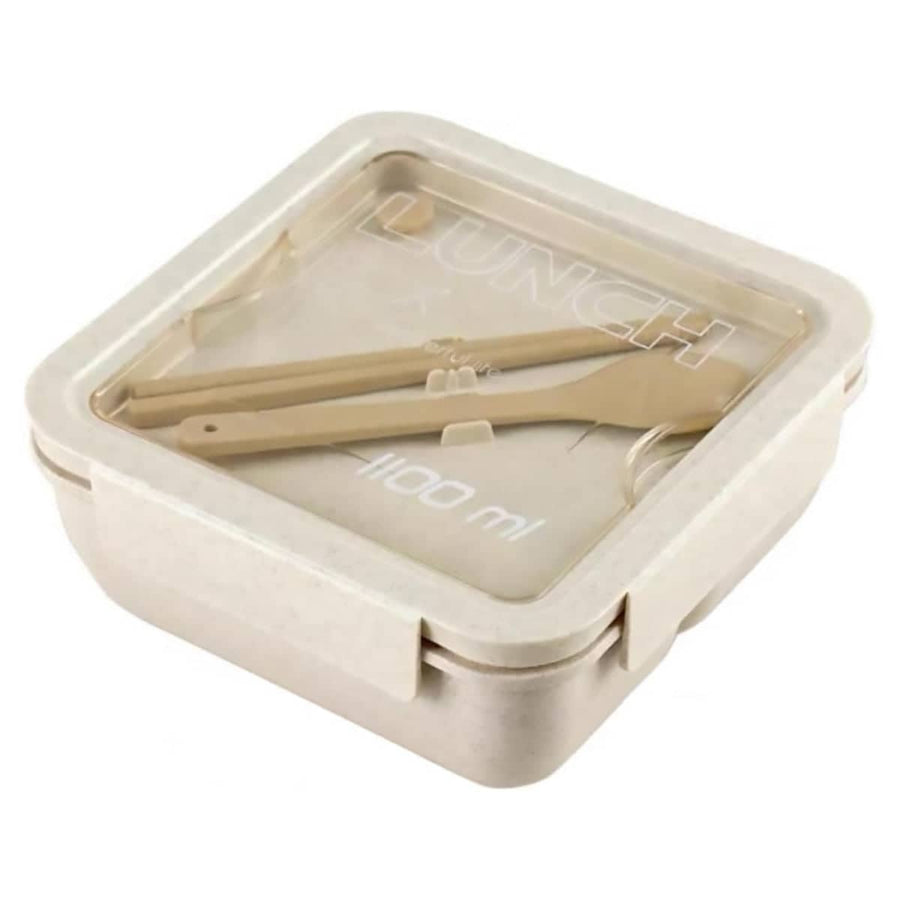 Wheat Straw Lunch Box with Spoon and Chopsticks - Square 1100ml (17 x 17 x 7cm)