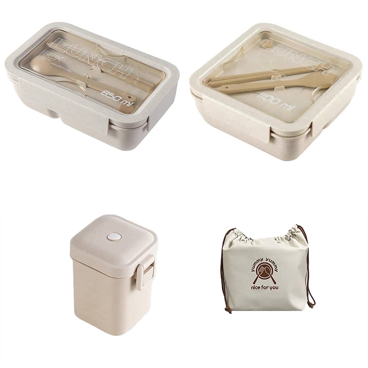 Wheat Straw Lunch Box with Spoon and Chopsticks - Square 1100ml (17 x 17 x 7cm) - view 3