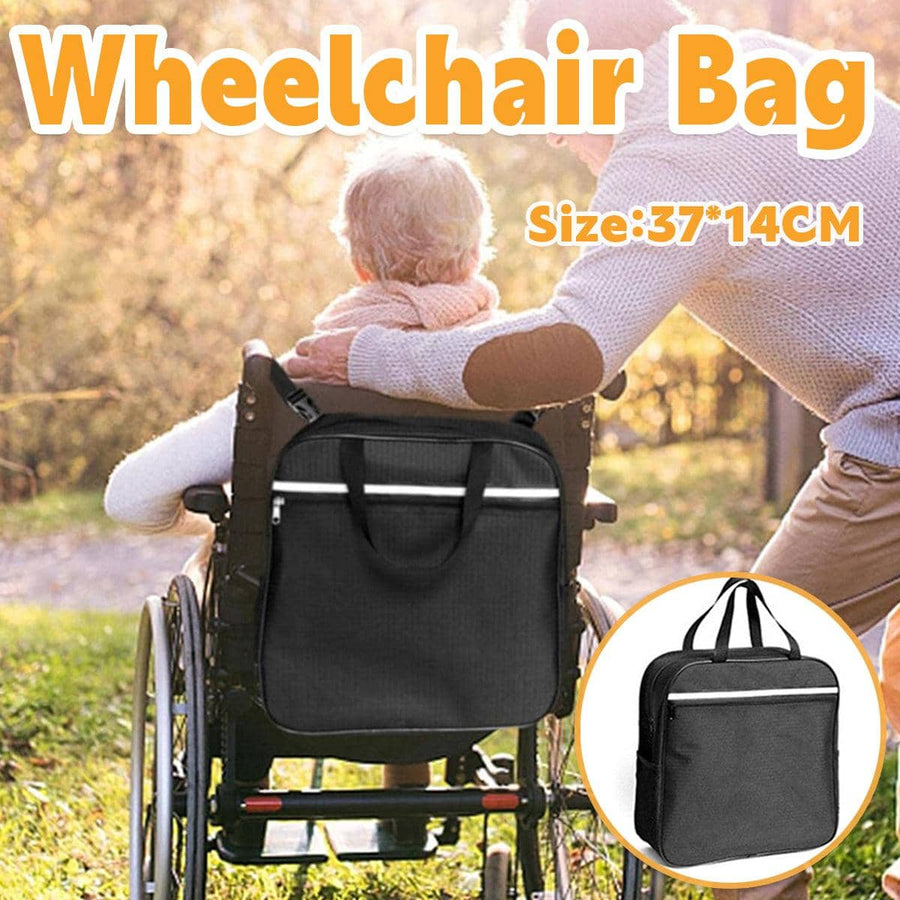 Wheelchair Rear Hanging Storage Bag with Reflective Strip - Black