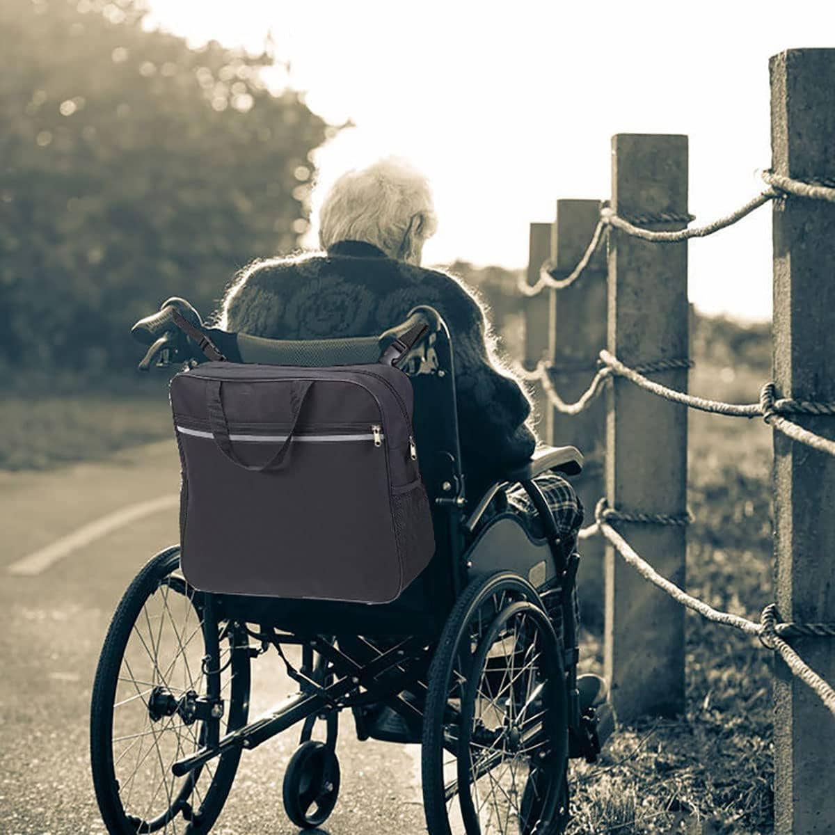 Wheelchair Rear Hanging Storage Bag with Reflective Strip - Black - view 4