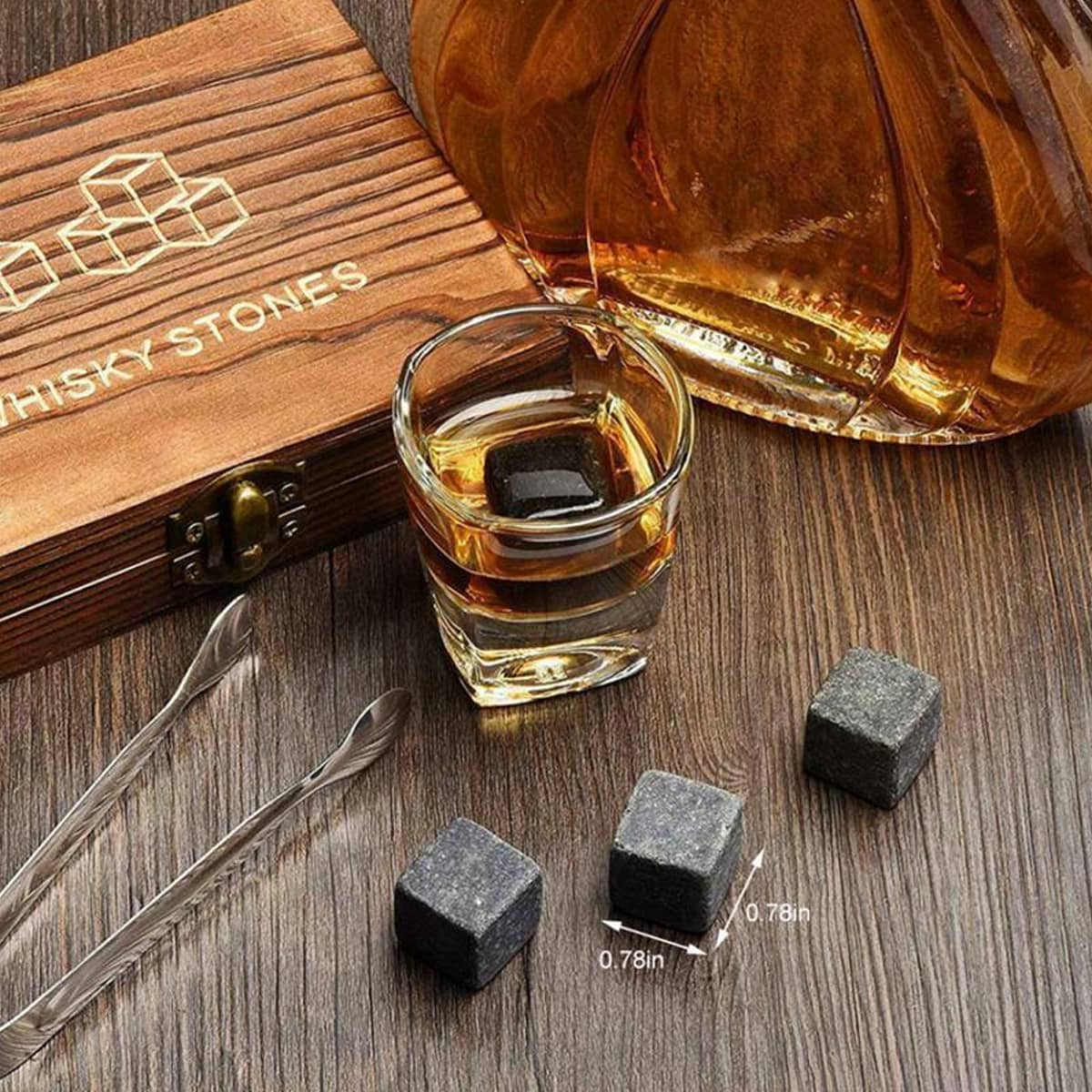 Whisky Chilling Stones Set of 9 with Wooden Gift Box and Tongs - view 4