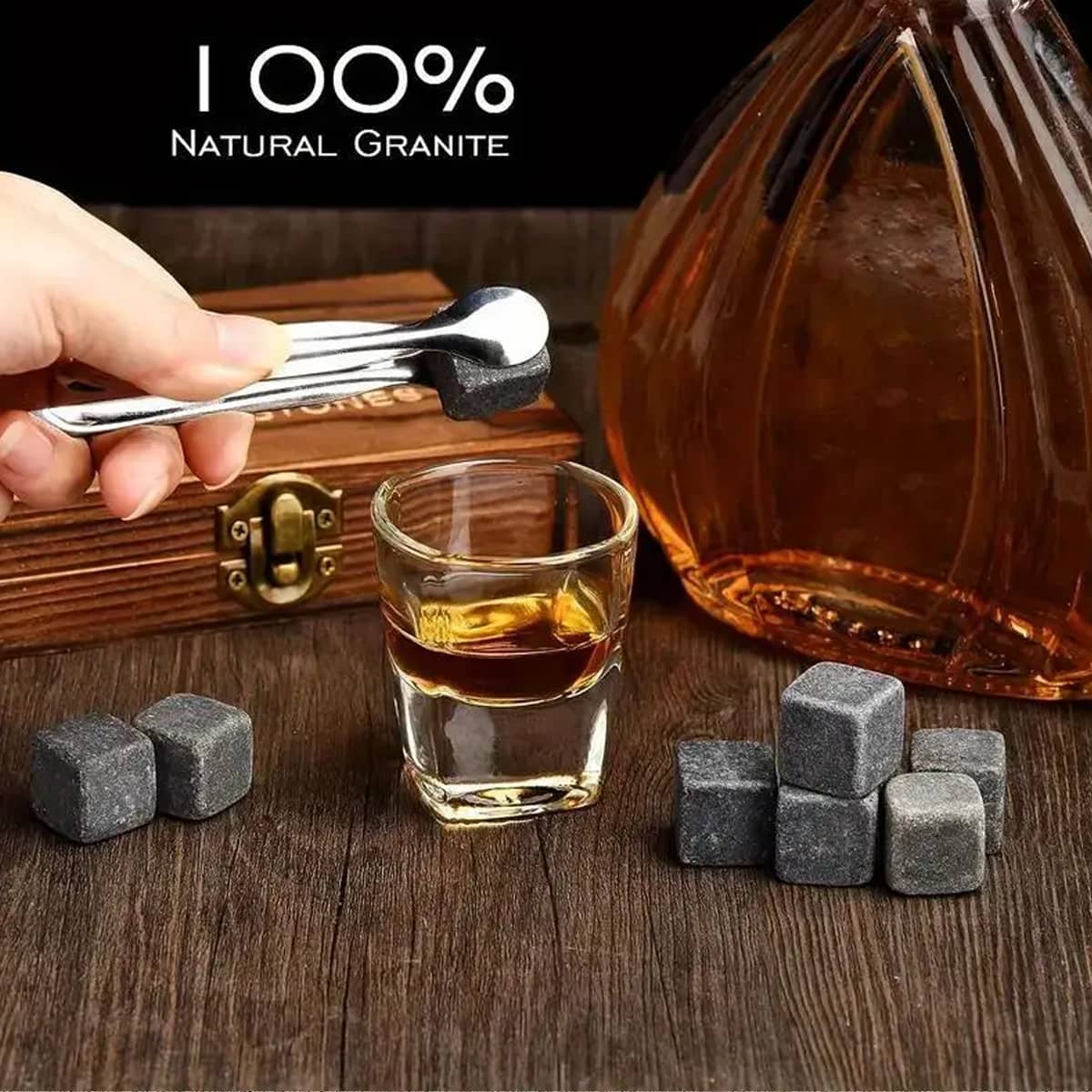 Whisky Chilling Stones Set of 9 with Wooden Gift Box and Tongs - view 5