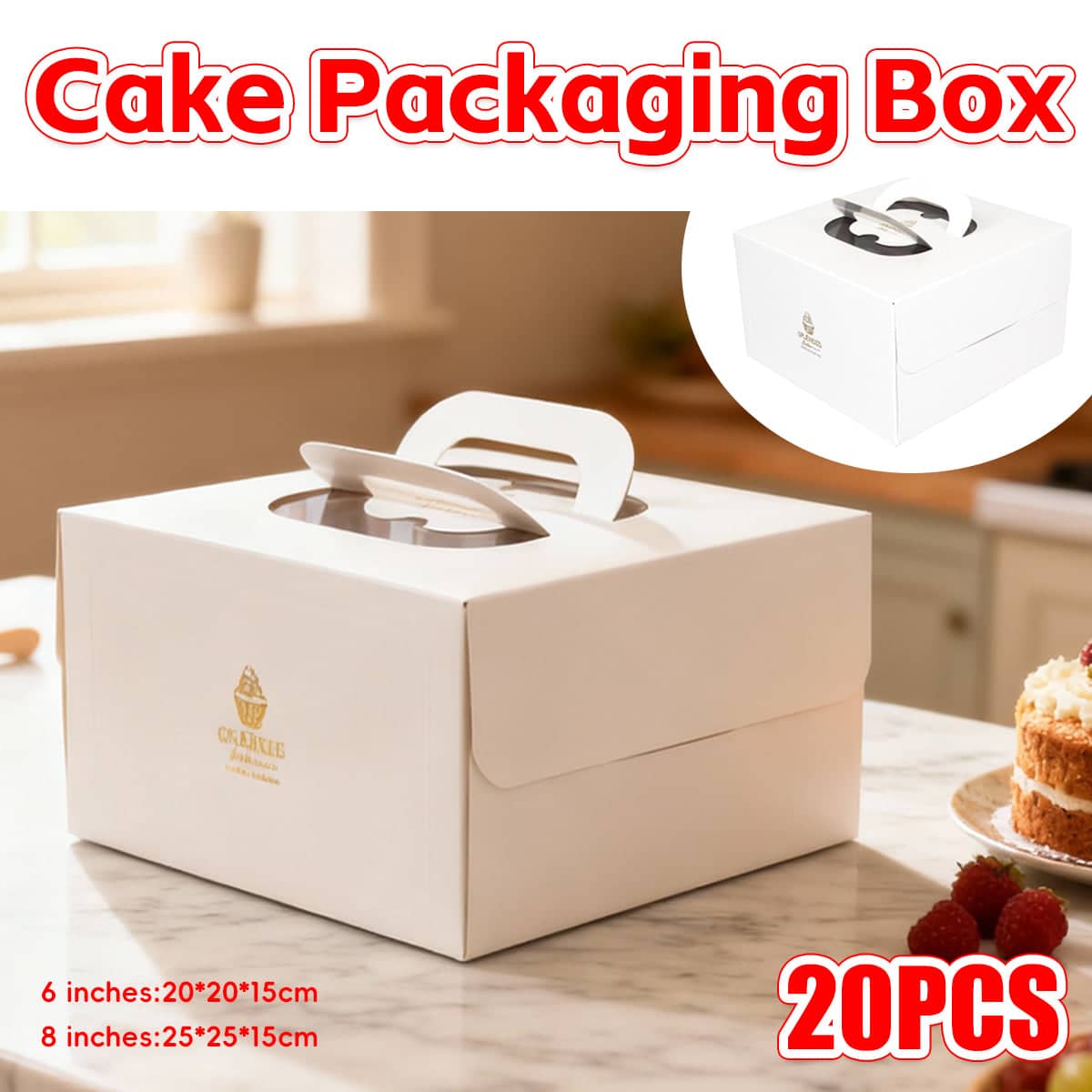White Cake Boxes with Clear Window and Carry Handle, Pack of 20 - 6 Inches (15 cm) - view 2