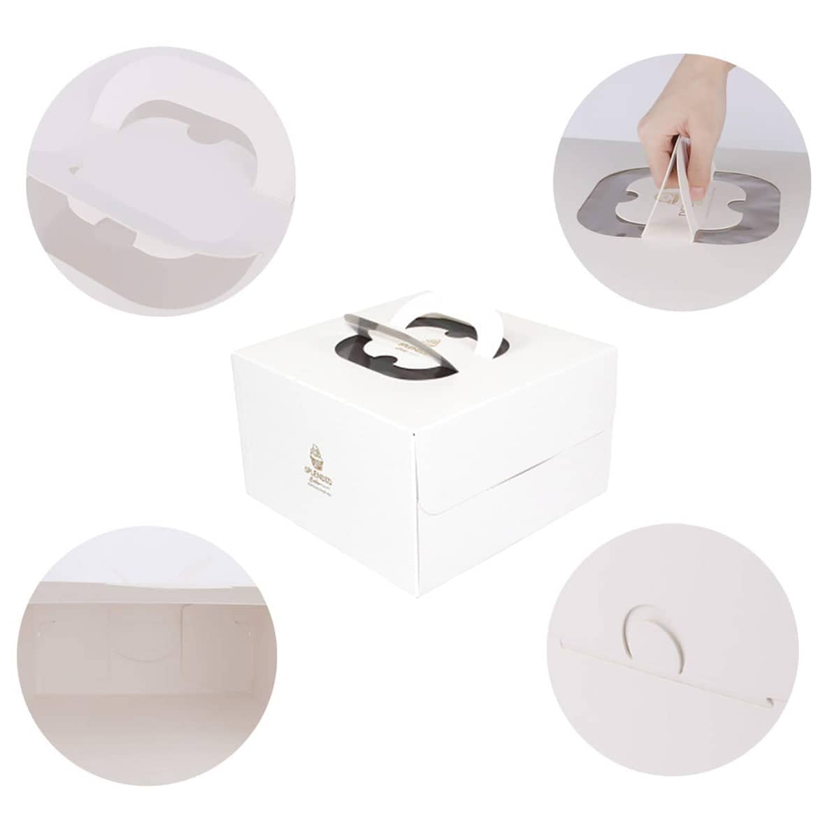White Cake Boxes with Clear Window and Carry Handle, Pack of 20 - 6 Inches (15 cm) - view 5