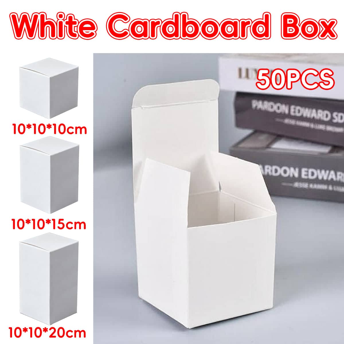 White Cardboard Gift Boxes for Birthday, Christmas and Craft, Pack of 50 - 10 x 10 x 15 cm - view 2