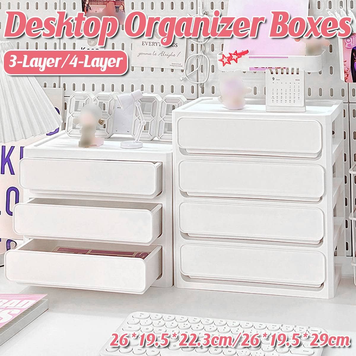 White Desktop Drawer Organiser - 4 Layers (26 x 19.5 x 29 cm) - view 2